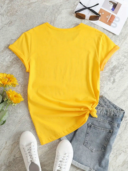 Plant Print Short Sleeve T-Shirt, Crew Neck Casual Top For Summer & Spring, Women's Clothing