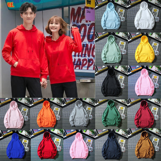 Fleece-Lined Solid Color Pullover Hoodie