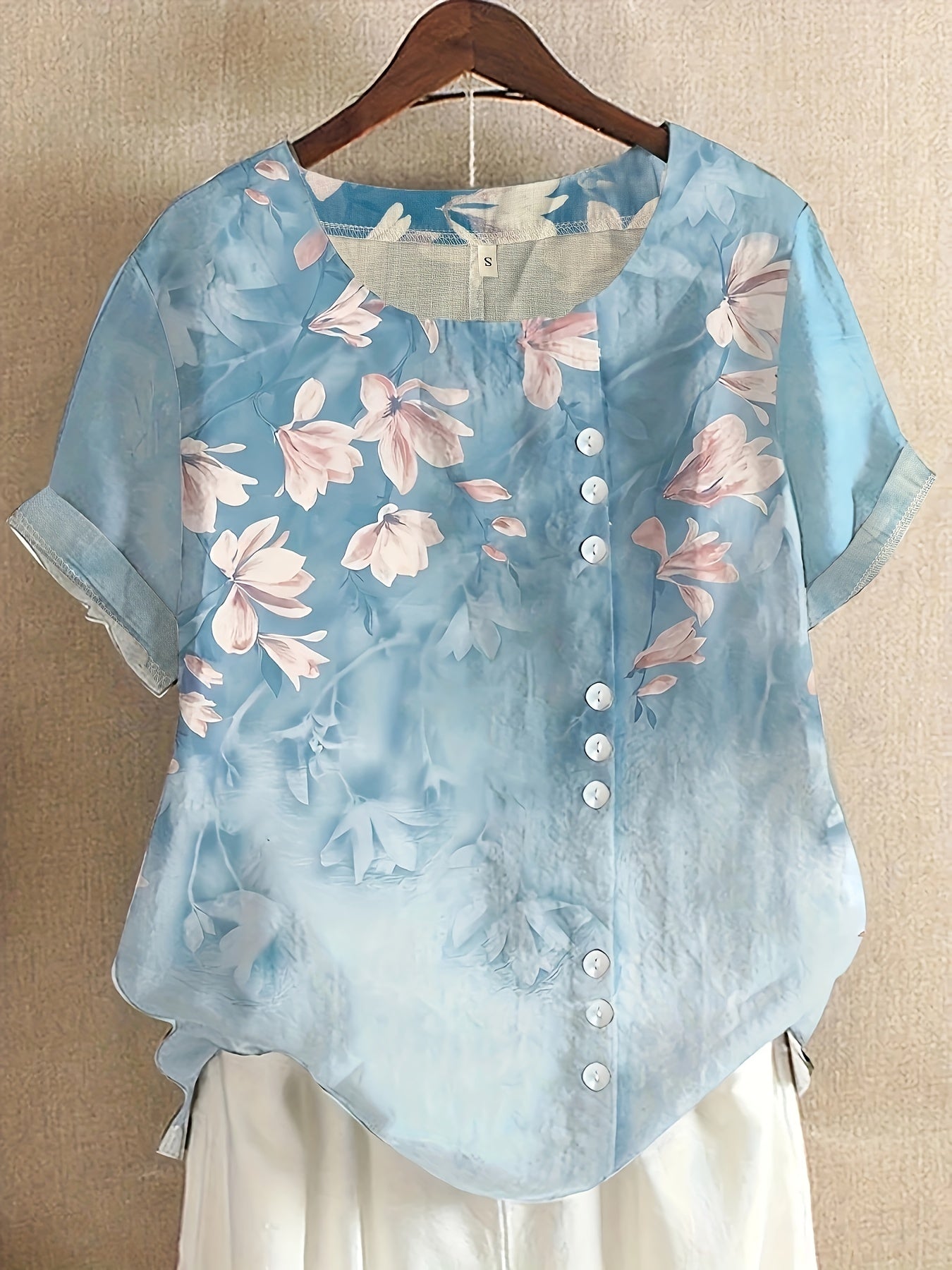 For Spring & Summer, Casual Short Sleeve Floral Print Crew Neck T-Shirt, Women's Clothing