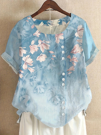 For Spring & Summer, Casual Short Sleeve Floral Print Crew Neck T-Shirt, Women's Clothing