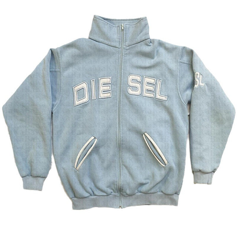 Embroidered Letter Zipper Sweatshirt