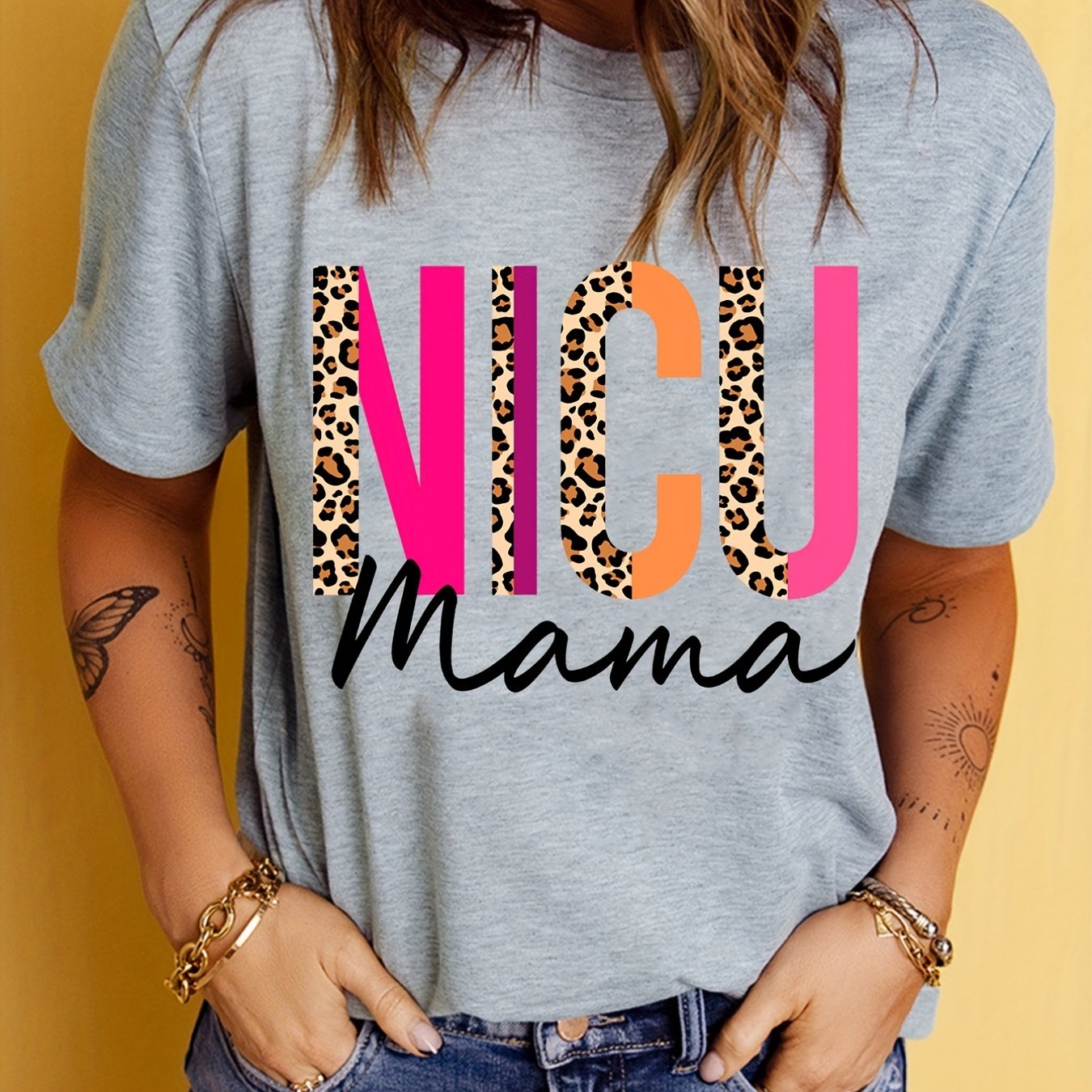 Blessed Grandma Print T-Shirt, Mother's Day Short Sleeve Crew Neck Casual Top For Spring & Summer, Women's Clothing