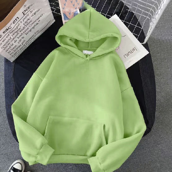 Fleece-Lined Solid Color Pullover Hoodie