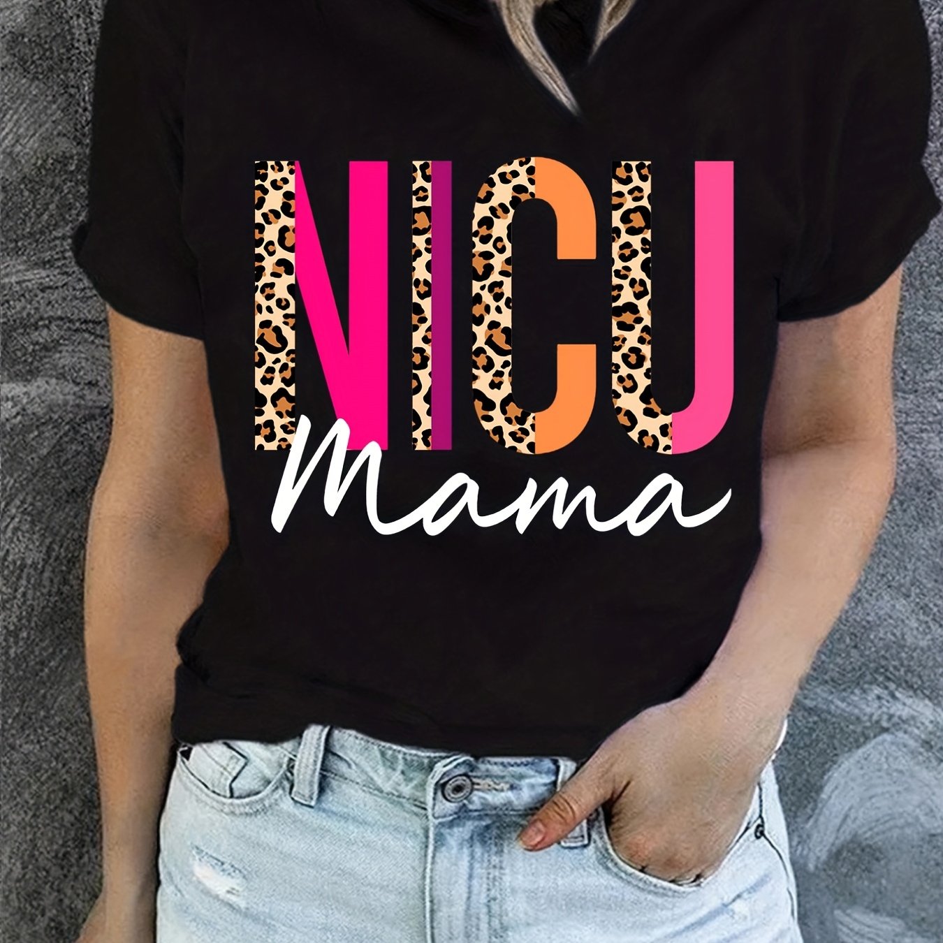 Blessed Grandma Print T-Shirt, Mother's Day Short Sleeve Crew Neck Casual Top For Spring & Summer, Women's Clothing