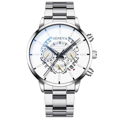 Men's Steel Band Watch Luminous Pointer Calendar Stone Hand English Watch Men's Advanced Sense Business Watch