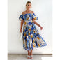 One-shoulder printed puffed-sleeve dress