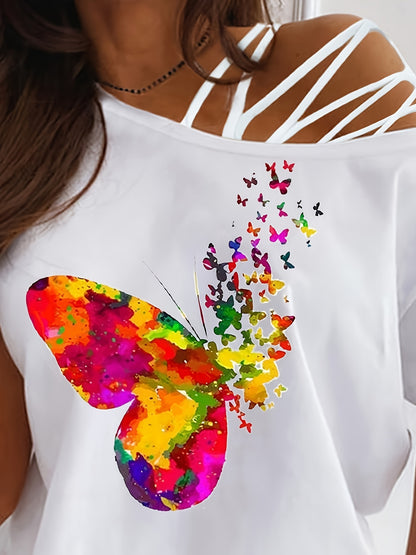 Letter NOPE Print T-shirt, Casual Strappy Short Sleeve T-shirt For Spring & Summer, Women's Clothing